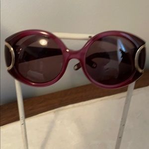 Salvatore Ferragamo Red/Burgandy Round Sunglasses